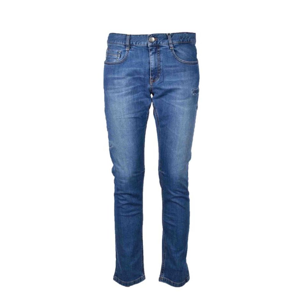 Bikkembergs Light Blue Zip and Button Fastening Jeans with Front and Back